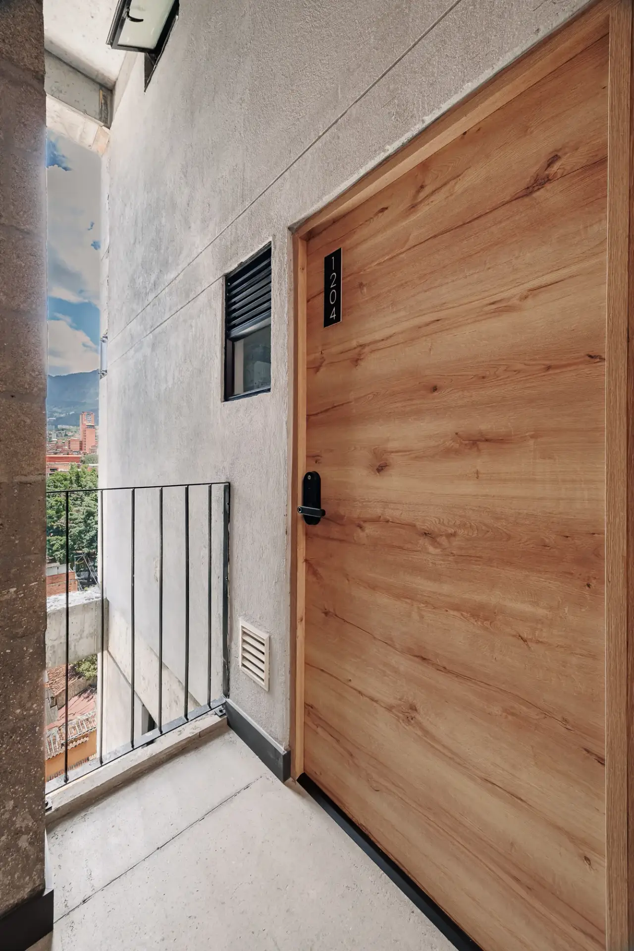 The balcony door seen from outside, on the twelfth floor
